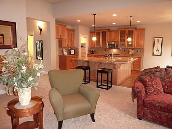 Photo of staged great room in the Roadrunner home plan